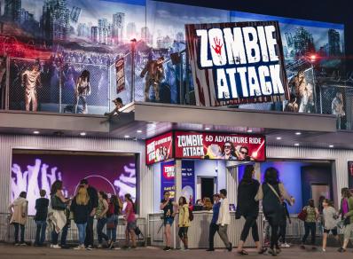 Zombie Attack Exterior at Dusk With Patrons lined up
